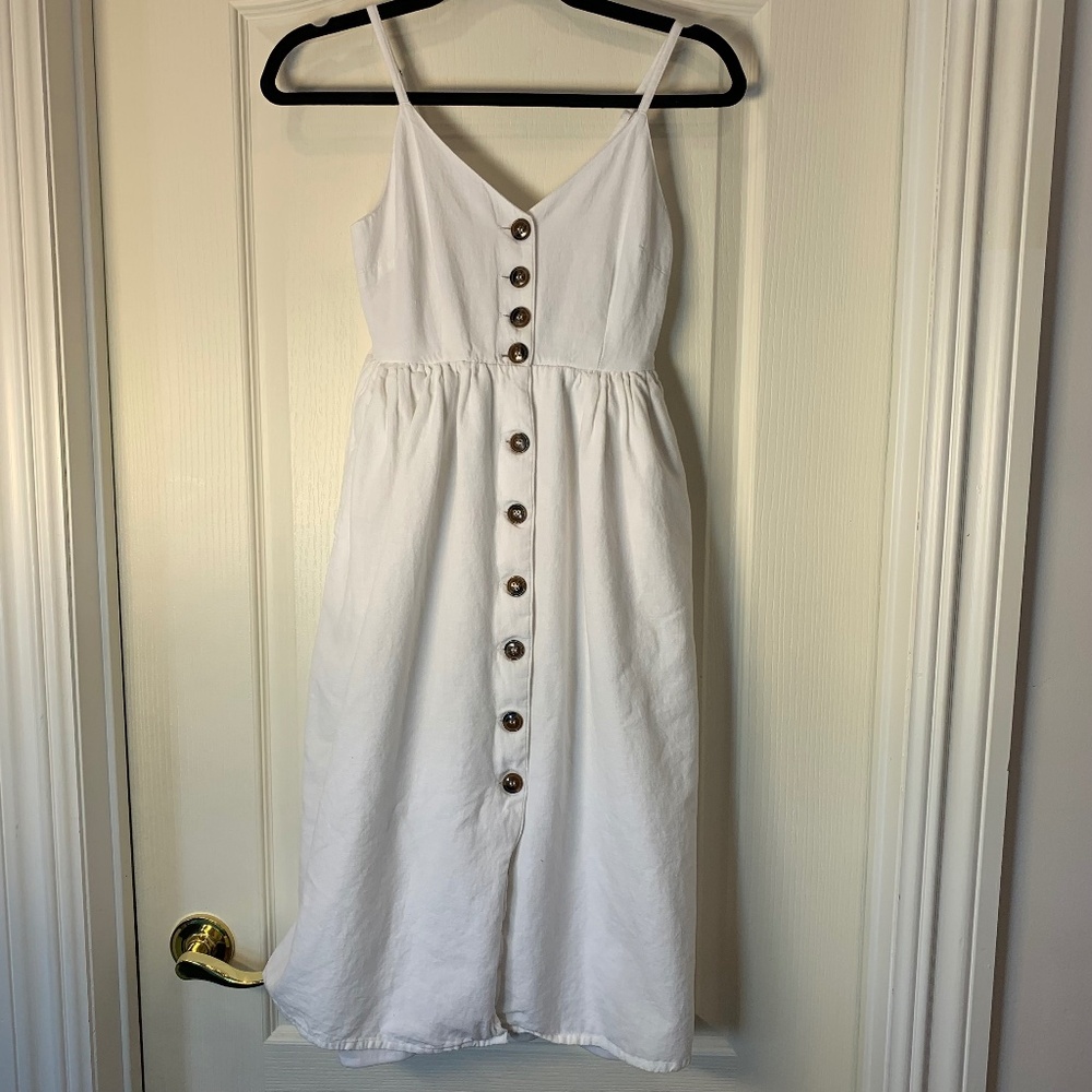 Japna White‎ Button-Front Summer Dress Adjustable Straps Cottage Style XS